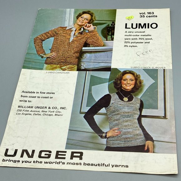 Vintage Lumio Cardigan Sweater Pattern for Hand Knit, Volume 163, Unger Yarns - Picture 1 of 1